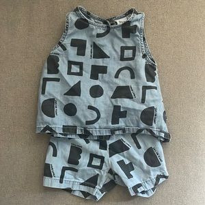 Beau Loves Designer Baby Shorts Top Matching Set Geo Print 6-12 Months